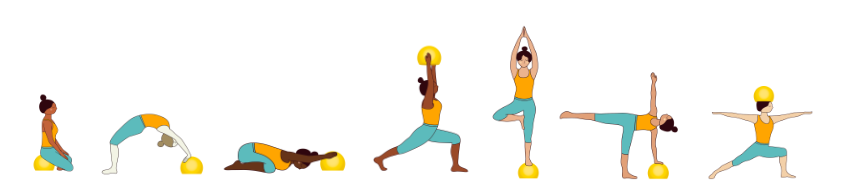 Illustrated yoga poses practiced with the BOUNCE ball